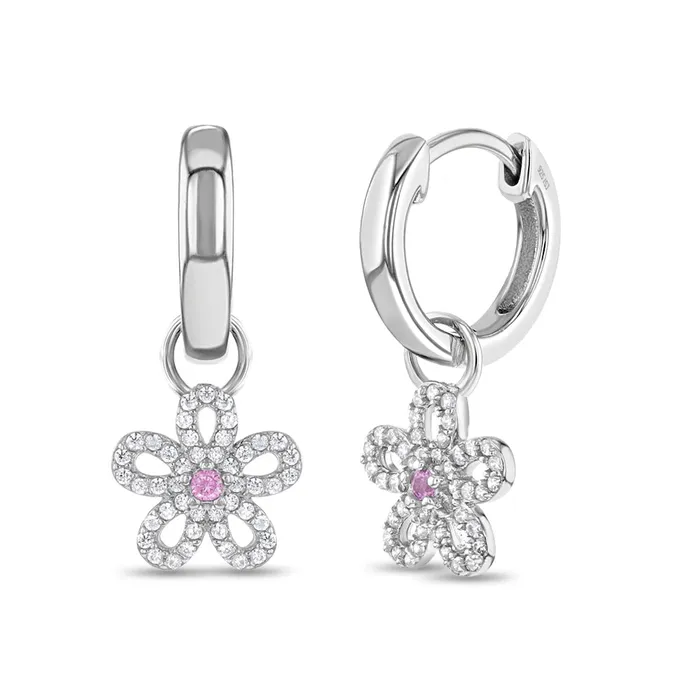 Earrings Groovy CZ Flower Dangle 9mm Kids Childrens Girls Earrings HoopHuggie Safety Latch Sterling Silver Kids Hoop Earrings Earrings Groovy CZ Flower Dangle 9mm Kids Childrens Girls Earrings HoopHuggie Safety Latch Sterling Silver Kids Hoop Earrings