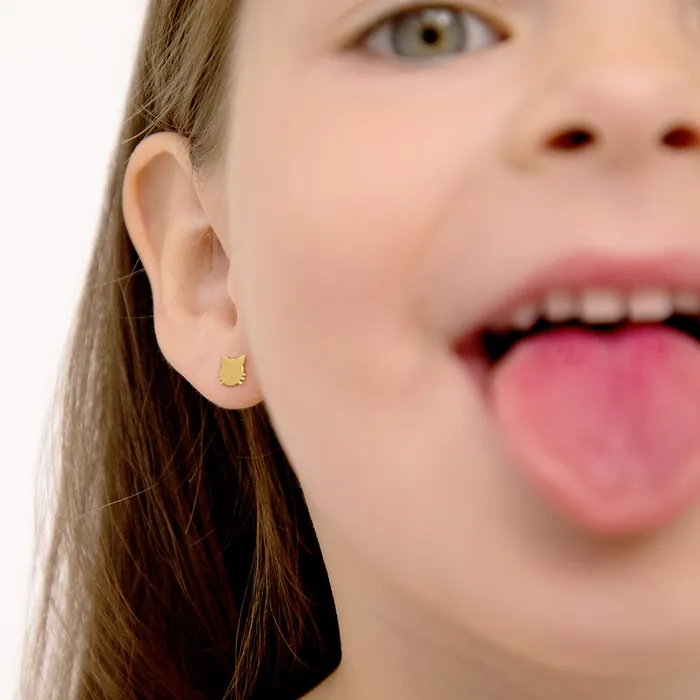 Earrings Kids Screw Back Earrings 14k Gold Polished Kitty Kids Childrens Girls Earrings Safety Screw Back