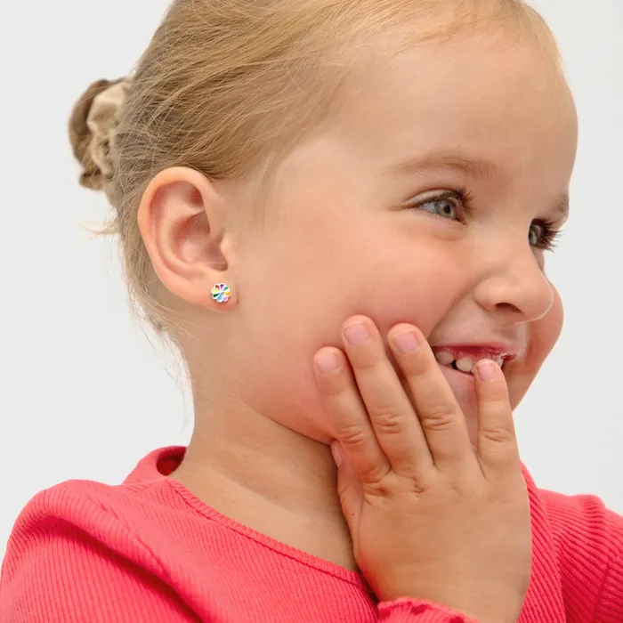 Earrings Kids Stud Earrings Vibrant Floral Kids Childrens Girls Earrings Enamel Sterling Silver