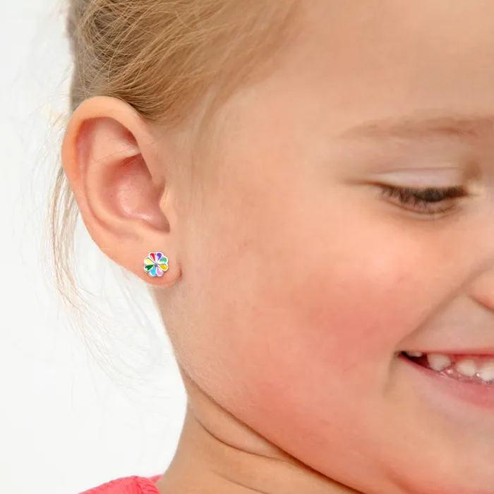 Earrings Kids Stud Earrings Vibrant Floral Kids Childrens Girls Earrings Enamel Sterling Silver