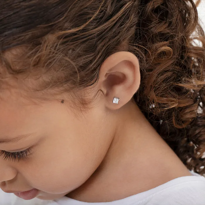 Earrings My First Princess Solitaire 2mm5mm Baby Toddler Earrings Screw Back Sterling Silver Kids Screw Back Earrings