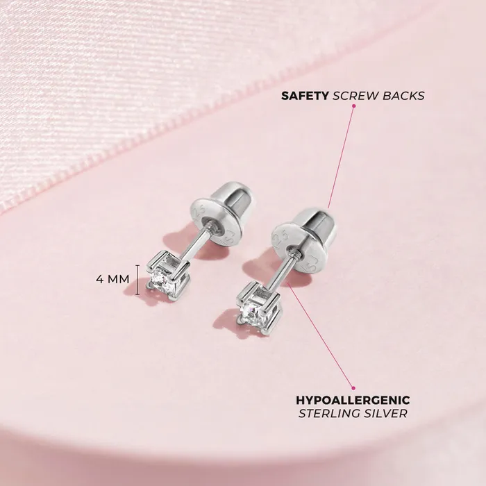 Earrings My First Princess Solitaire 2mm5mm Baby Toddler Earrings Screw Back Sterling Silver Kids Screw Back Earrings