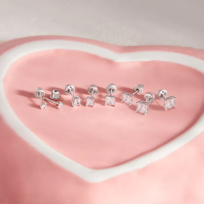Earrings My First Princess Solitaire 2mm5mm Baby Toddler Earrings Screw Back Sterling Silver Kids Screw Back Earrings