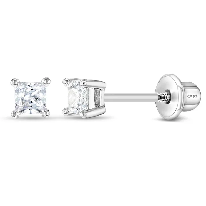 Earrings My First Princess Solitaire 2mm5mm Baby Toddler Earrings Screw Back Sterling Silver Kids Screw Back Earrings