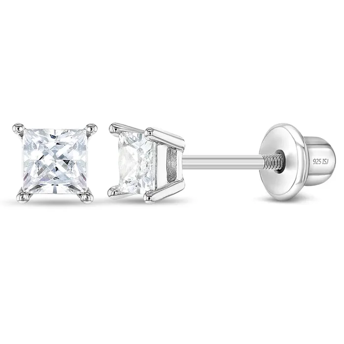 Earrings My First Princess Solitaire 2mm5mm Baby Toddler Earrings Screw Back Sterling Silver Kids Screw Back Earrings