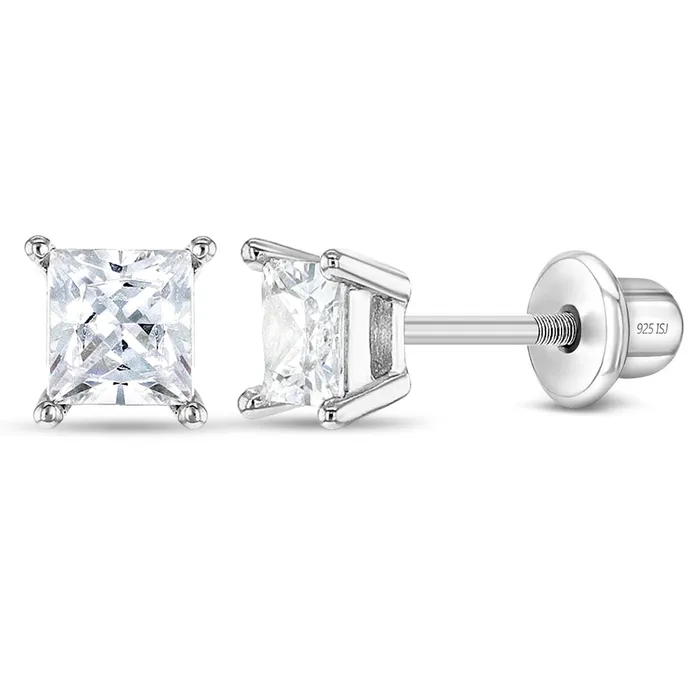 Earrings My First Princess Solitaire 2mm5mm Baby Toddler Earrings Screw Back Sterling Silver Kids Screw Back Earrings