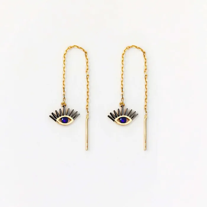 Earrings Sapphire Evil Eye Threader Earrings Gelin Diamond