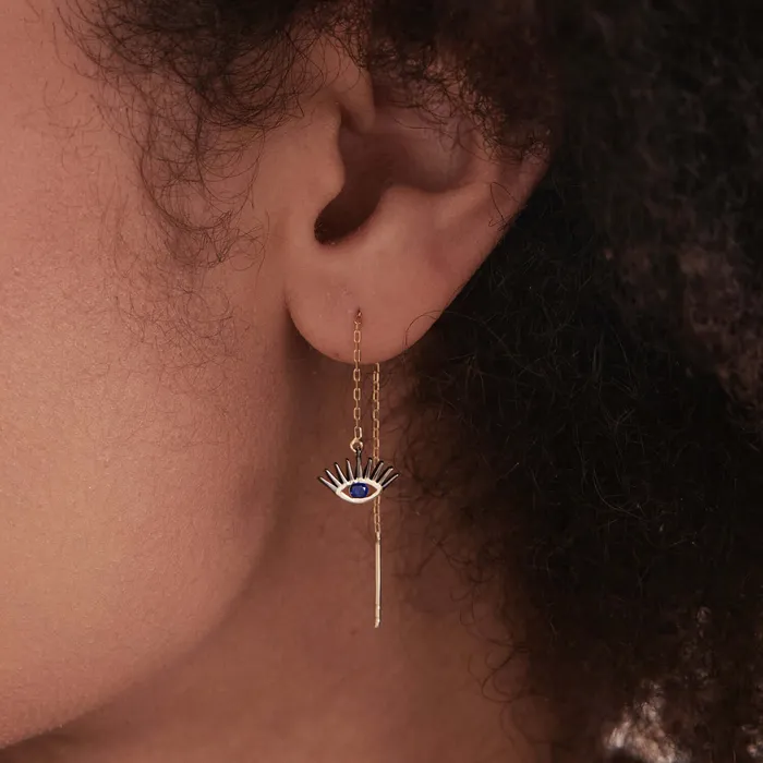 Earrings Sapphire Evil Eye Threader Earrings Gelin Diamond