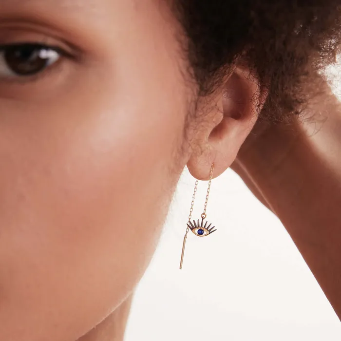 Earrings Sapphire Evil Eye Threader Earrings Gelin Diamond