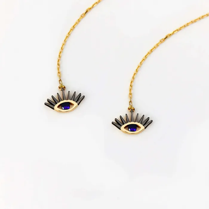 Earrings Sapphire Evil Eye Threader Earrings Gelin Diamond