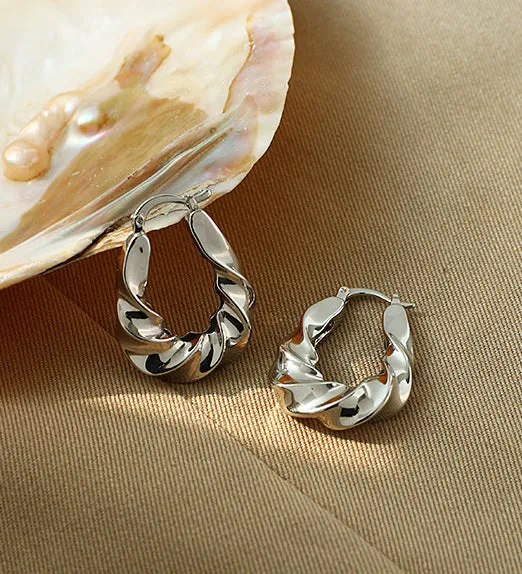Earrings Twisting Hoop Silver Earrings Refined by AnnaKaci