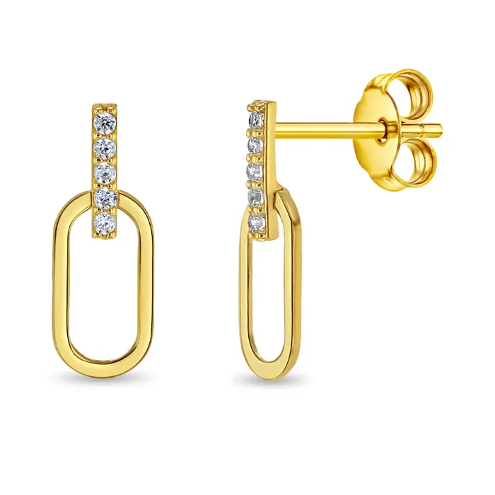 Earrings Womens Earrings 14k Gold Paperclip Clear CZ Womens Earrings