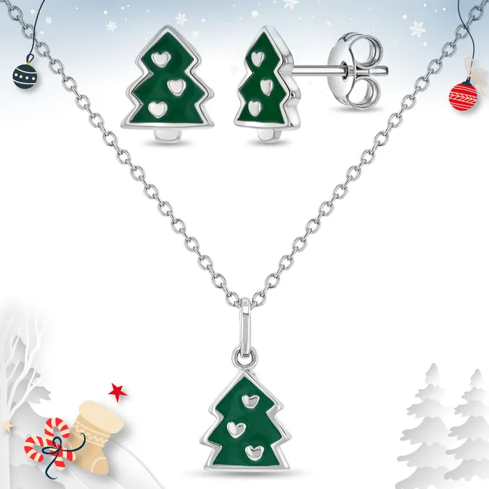 Festive Christmas Tree Kids Childrens Girls Jewelry Set Sterling Silver Kids Jewelry Sets Necklaces Festive Christmas Tree Kids Childrens Girls Jewelry Set Sterling Silver Kids Jewelry Sets Necklaces