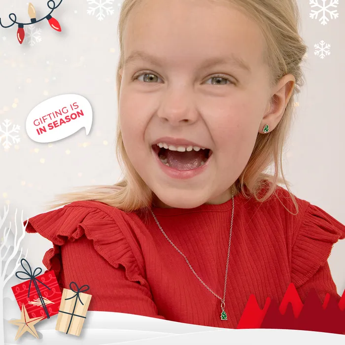Festive Christmas Tree Kids Childrens Girls Jewelry Set Sterling Silver Kids Jewelry Sets Necklaces
