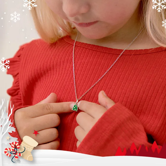 Festive Christmas Tree Kids Childrens Girls Jewelry Set Sterling Silver Kids Jewelry Sets Necklaces