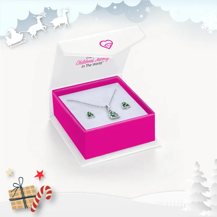 Festive Christmas Tree Kids Childrens Girls Jewelry Set Sterling Silver Kids Jewelry Sets Necklaces