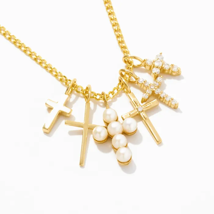 Gelin Diamond Charm Necklaces Pearl Cross Charm
