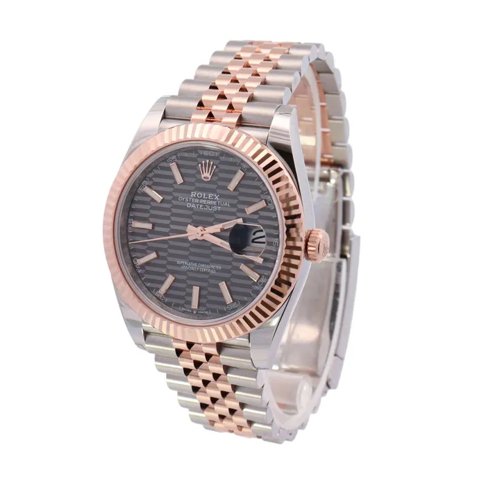 Happy Jewelers Earrings Rolex Datejust TwoTone Stainless Steel Rose Gold 41mm Rhodium Motif Stick Dial Watch Reference 126331