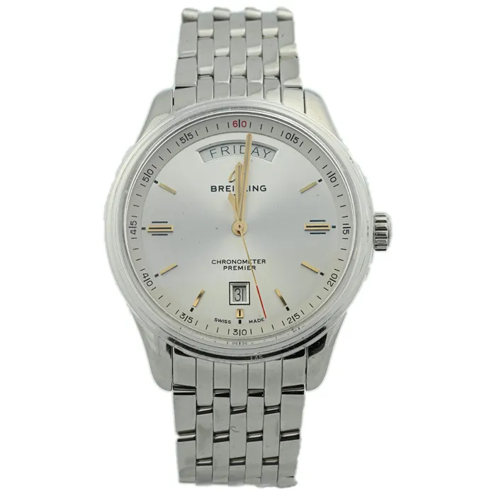 Happy Jewelers Necklaces Breitling Mens PREMIER AUTOMATIC DAY DATE 40 Stainless Steel 40mm Silver Stick Dial Watch Reference A45340211G1A1 Happy Jewelers Necklaces Breitling Mens PREMIER AUTOMATIC DAY DATE 40 Stainless Steel 40mm Silver Stick Dial Watch Reference A45340211G1A1
