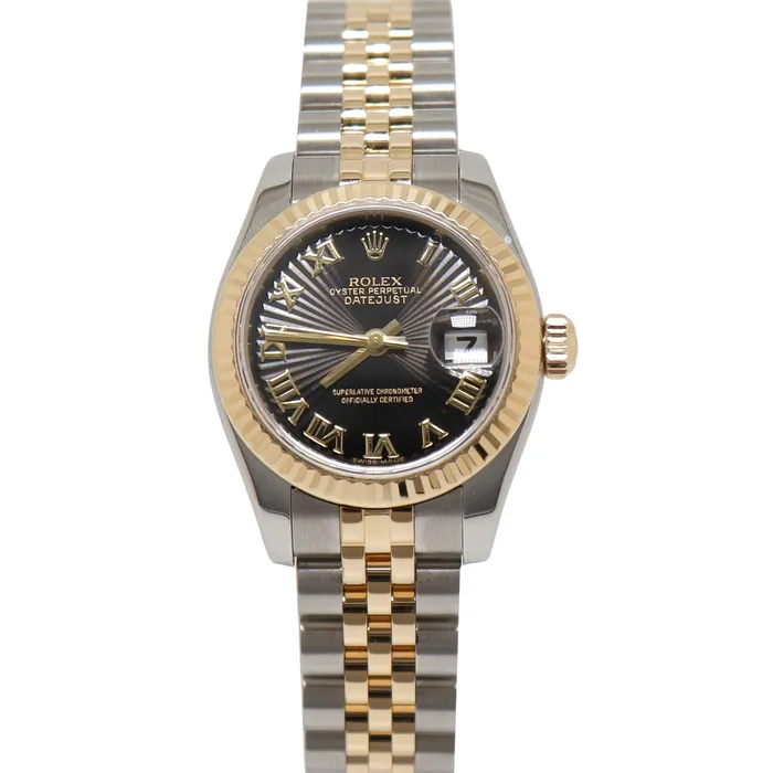 Happy Jewelers PreStyled Sets Rolex Datejust Steel 18K Yellow Gold 26mm Black Roman Dial Watch Reference 79173 Happy Jewelers PreStyled Sets Rolex Datejust Steel 18K Yellow Gold 26mm Black Roman Dial Watch Reference 79173