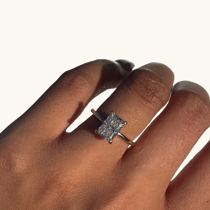 Happy Jewelers Rings 174 Radiant Lab Diamond Engagement Ring with Hidden Halo