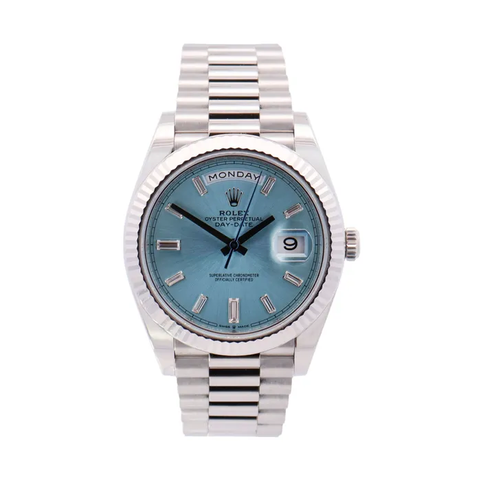 Happy Jewelers Watches Rolex DayDate Platinum 40mm Blue Diamond Dial Watch Reference 228206 Happy Jewelers Watches Rolex DayDate Platinum 40mm Blue Diamond Dial Watch Reference 228206