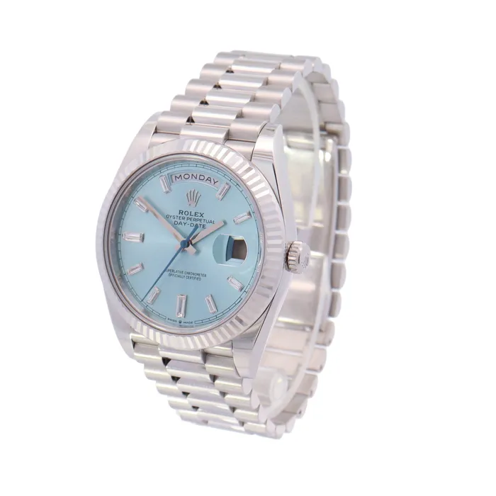 Happy Jewelers Watches Rolex DayDate Platinum 40mm Blue Diamond Dial Watch Reference 228206