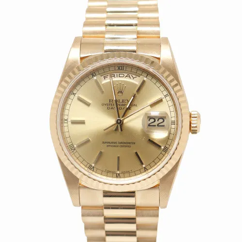 Happy Jewelers Watches Rolex DayDate Yellow Gold 36mm Champagne Stick Dial Watch Reference 18238 Happy Jewelers Watches Rolex DayDate Yellow Gold 36mm Champagne Stick Dial Watch Reference 18238