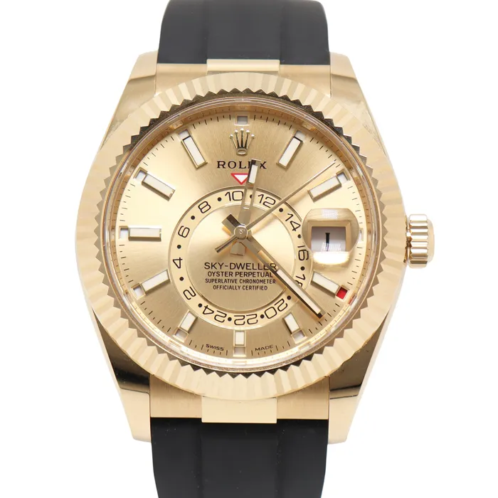 Happy Jewelers Watches Rolex Sky Dweller Yellow Gold 42mm Champagne Stick Dial Watch Reference 326238 Happy Jewelers Watches Rolex Sky Dweller Yellow Gold 42mm Champagne Stick Dial Watch Reference 326238