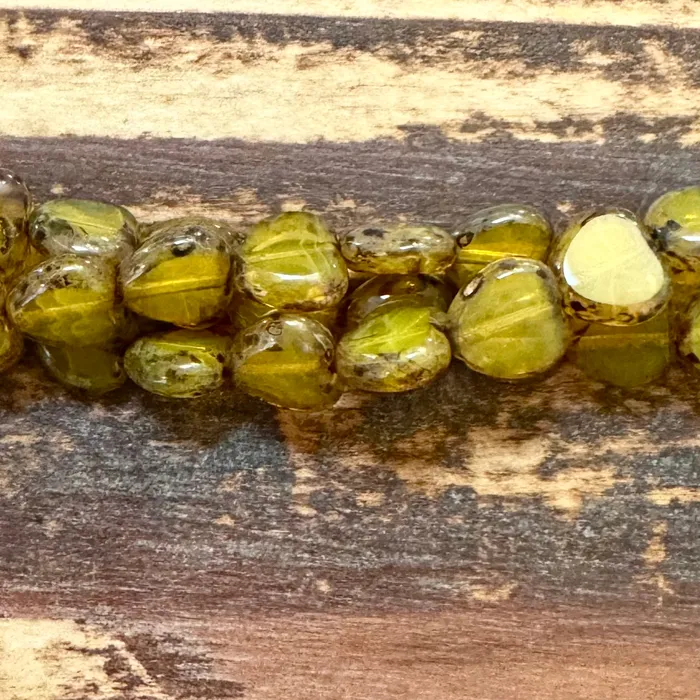 JKB0440 Czech Glass Heart Beads Yellow Topaz Travertine 8mm Strand Czech Imports Necklaces JKB0440 Czech Glass Heart Beads Yellow Topaz Travertine 8mm Strand Czech Imports Necklaces