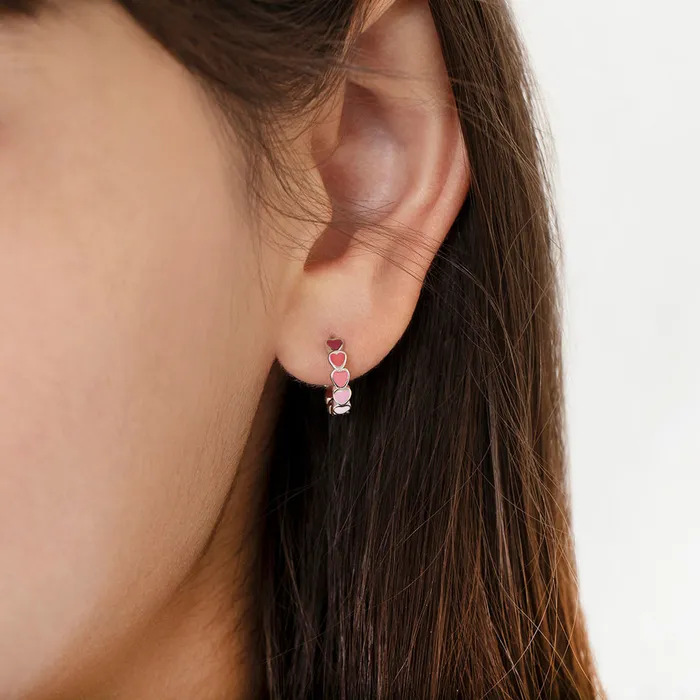 Kids Hoop Earrings Heart Cascade 9mm Toddler Kids Earrings HoopHuggie Enamel Safety Latch Sterling Silver Earrings