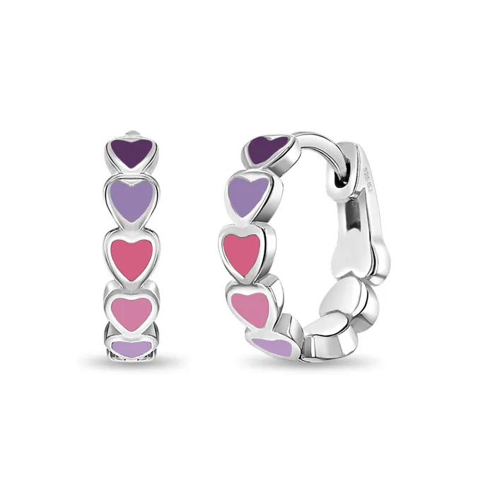Kids Hoop Earrings Heart Cascade 9mm Toddler Kids Earrings HoopHuggie Enamel Safety Latch Sterling Silver Earrings