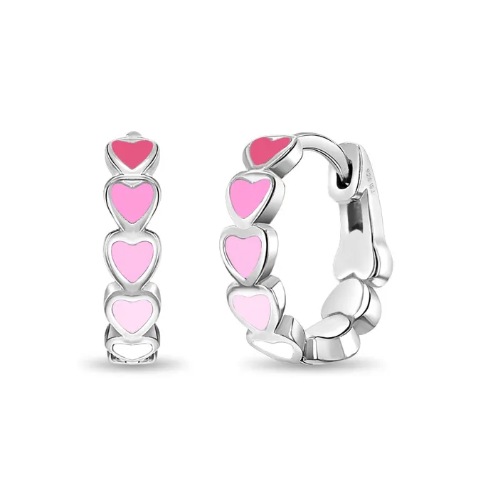 Kids Hoop Earrings Heart Cascade 9mm Toddler Kids Earrings HoopHuggie Enamel Safety Latch Sterling Silver Earrings