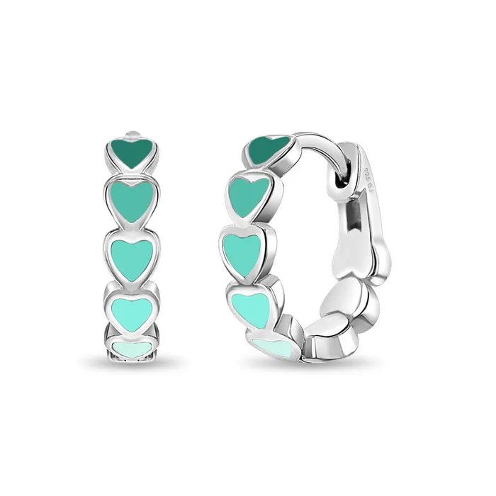 Kids Hoop Earrings Heart Cascade 9mm Toddler Kids Earrings HoopHuggie Enamel Safety Latch Sterling Silver Earrings