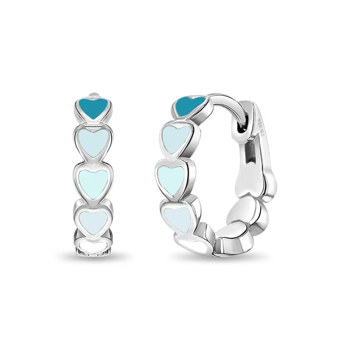 Kids Hoop Earrings Heart Cascade 9mm Toddler Kids Earrings HoopHuggie Enamel Safety Latch Sterling Silver Earrings