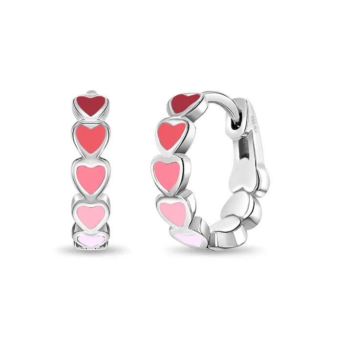 Kids Hoop Earrings Heart Cascade 9mm Toddler Kids Earrings HoopHuggie Enamel Safety Latch Sterling Silver Earrings