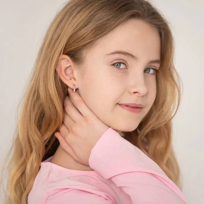 Kids Hoop Earrings Heart Cascade 9mm Toddler Kids Earrings HoopHuggie Enamel Safety Latch Sterling Silver Earrings