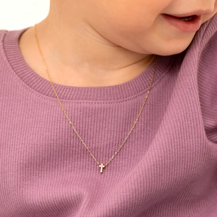 Kids Necklaces Pendants Necklaces 14k Gold Dainty CZ Cross 16 Kids Childrens Girls PendantNecklace