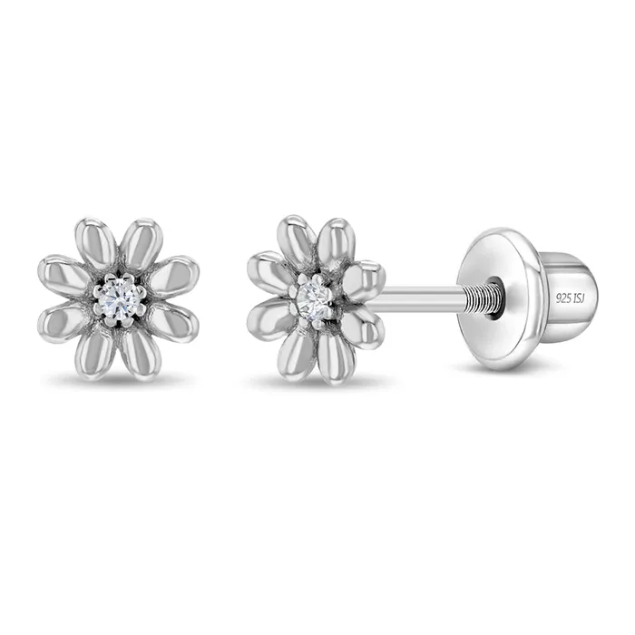 Kids Screw Back Earrings Earrings Puffed Blossom Kids Childrens Girls Earrings Screw Back Sterling Silver