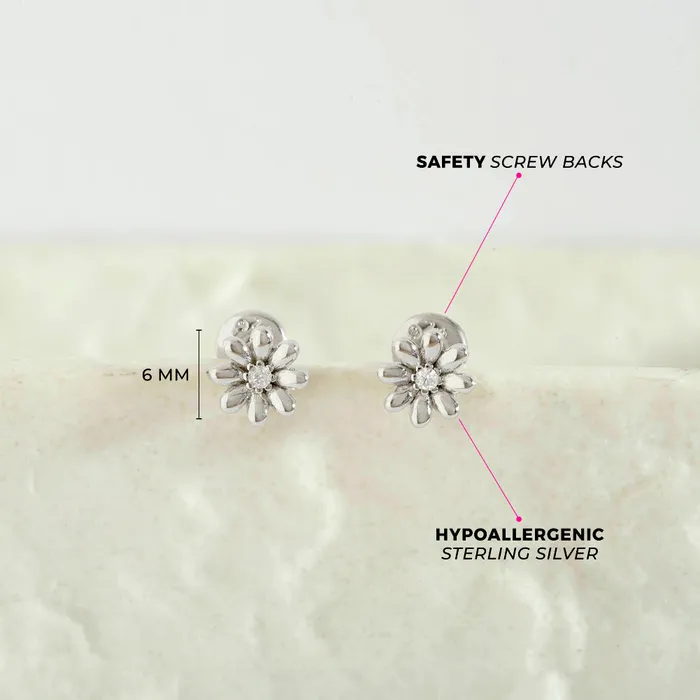 Kids Screw Back Earrings Earrings Puffed Blossom Kids Childrens Girls Earrings Screw Back Sterling Silver