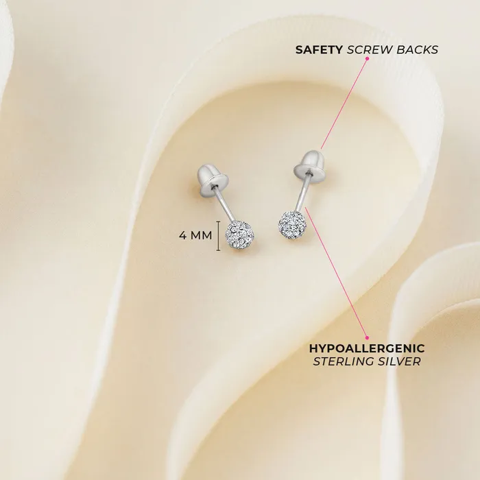 Kids Screw Back Earrings Earrings Small Ball of Gems CZ 4mm Baby Toddler Kids Earrings Screw Back Sterling Silver Kids Screw Back Earrings Earrings Small Ball of Gems CZ 4mm Baby Toddler Kids Earrings Screw Back Sterling Silver