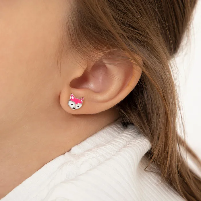 Kids Screw Back Earrings Miss Foxy Kids Childrens Girls Earrings Screw Back Enamel Sterling Silver Earrings