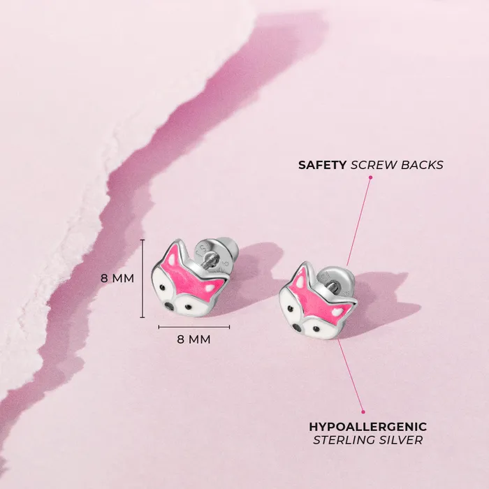 Kids Screw Back Earrings Miss Foxy Kids Childrens Girls Earrings Screw Back Enamel Sterling Silver Earrings