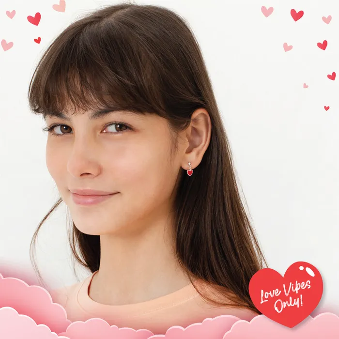 Lovely Heart Dangle Red Kids Childrens Girls Earrings Screw Back Enamel Sterling Silver PPLRHIDDENPRODUCT Earrings