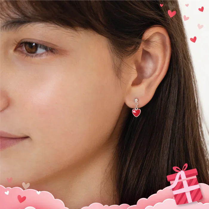 Lovely Heart Dangle Red Kids Childrens Girls Earrings Screw Back Enamel Sterling Silver PPLRHIDDENPRODUCT Earrings