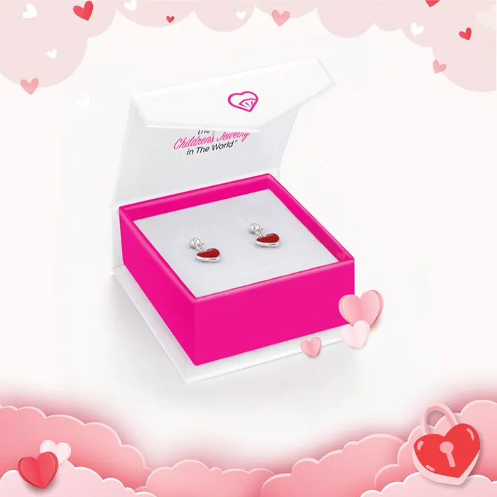Lovely Heart Dangle Red Kids Childrens Girls Earrings Screw Back Enamel Sterling Silver PPLRHIDDENPRODUCT Earrings