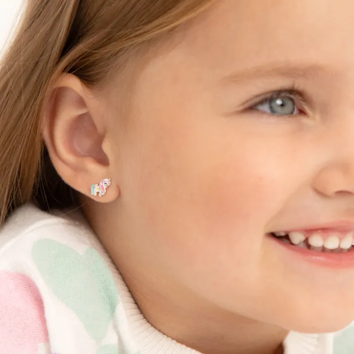 Miss Unicorn Kids Childrens Girls Earrings Enamel Sterling Silver Kids Stud Earrings Earrings