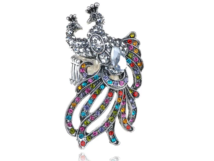 Multicolored Colorful Peacock Feather Ring Alilang Rings