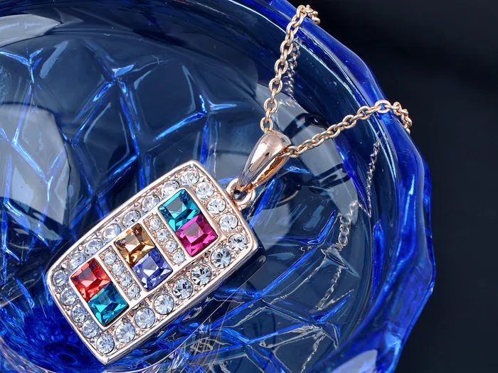 Multicolored Geometric Rectangle Square Pendant Necklace Alilang Necklaces Multicolored Geometric Rectangle Square Pendant Necklace Alilang Necklaces