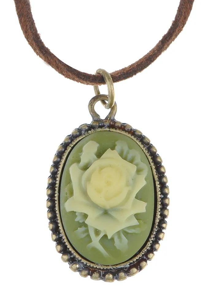 Necklaces Alilang Antique Vintage Suede Green Enamel Rose Oval Pendant Necklace Necklaces Alilang Antique Vintage Suede Green Enamel Rose Oval Pendant Necklace